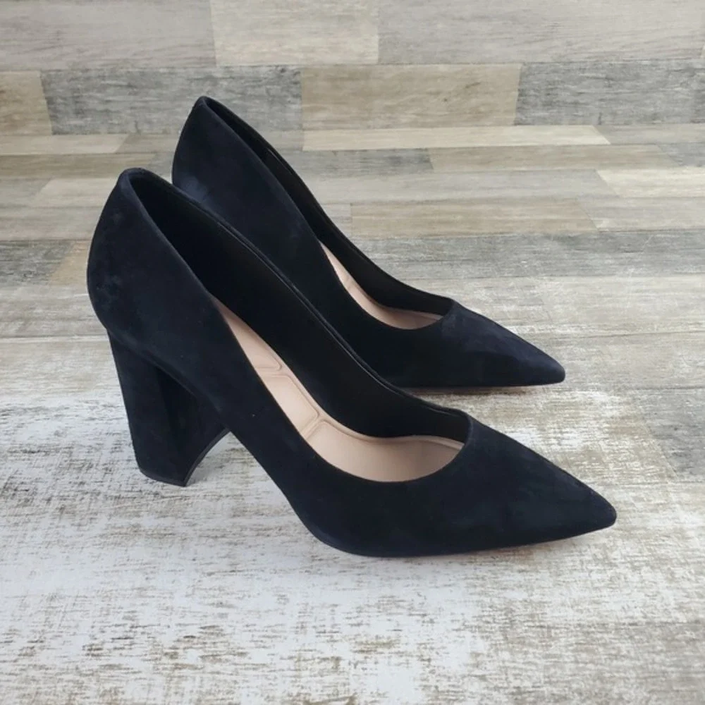 ALDO Javabriryn Womens Pumps Sz 10 Black Suede Slip On Pointed Toe Block Heel